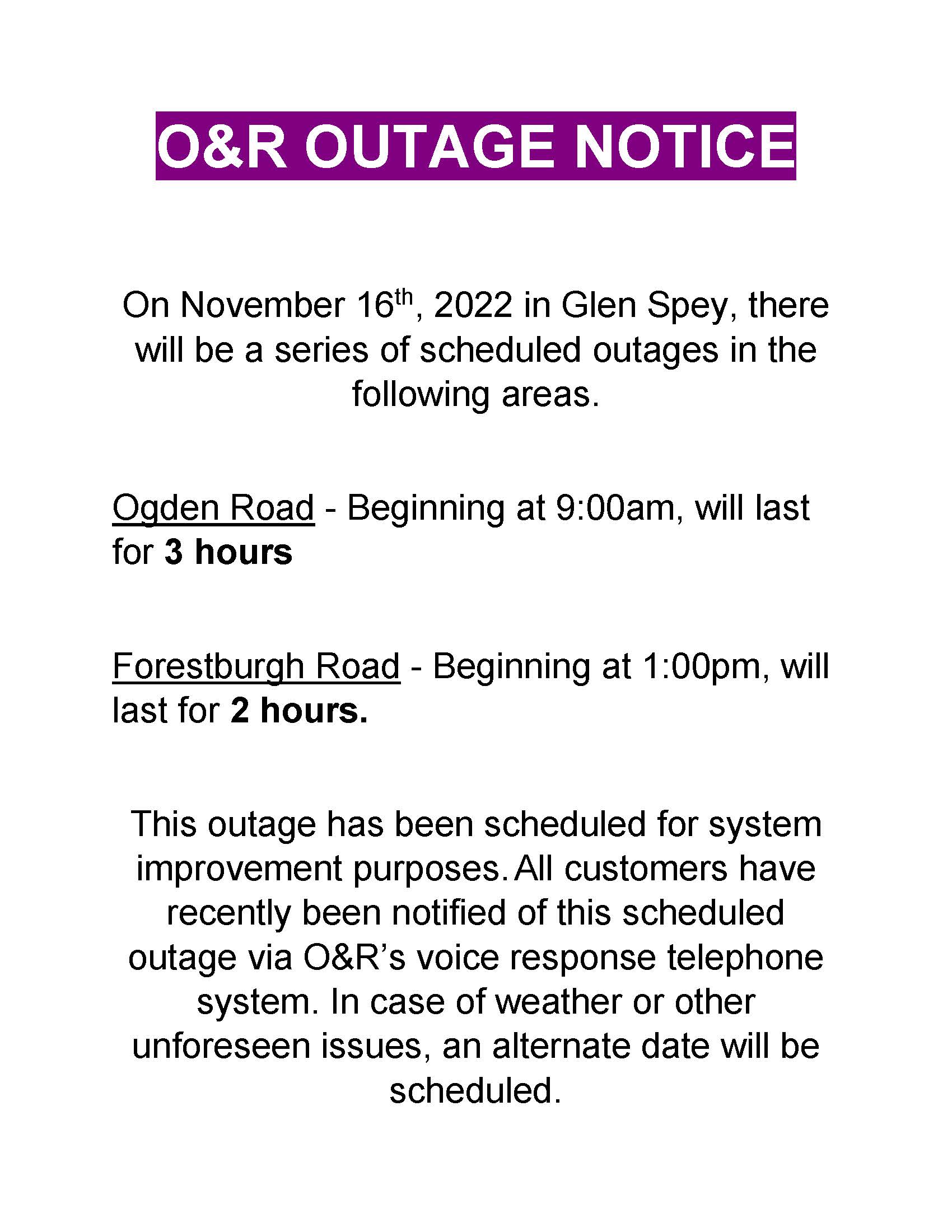 OR Outage Notice